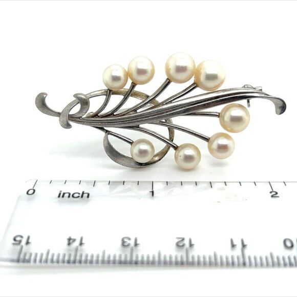 Mikimoto Estate Akoya Pearl Brooch Pin Sterling Silver 7.10 mm M277 - Picture 4 of 12